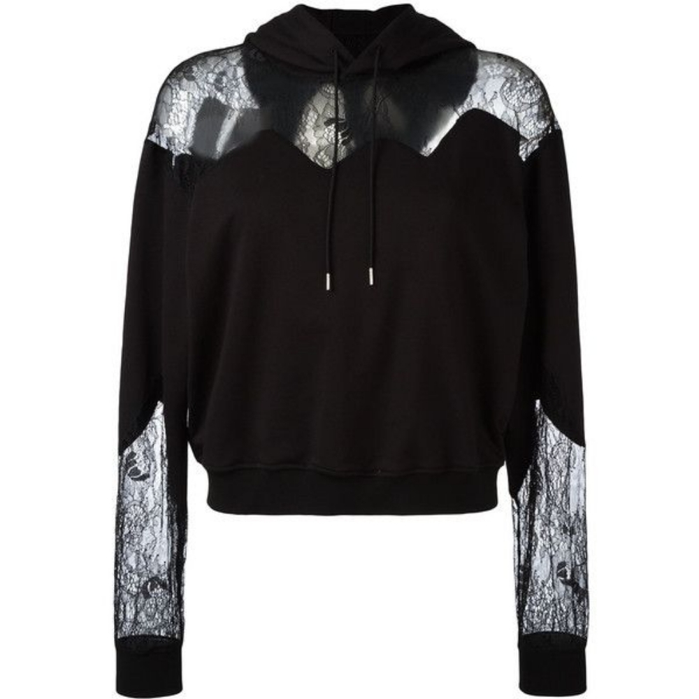 McQ Alexander McQueen black lace trim hoodie